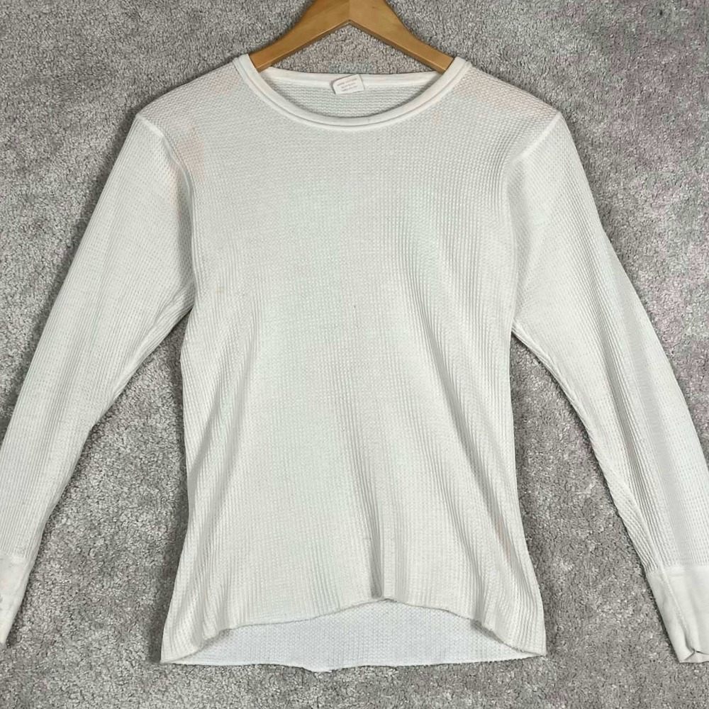 Vintage 80s J.E. Morgan Long Johns Thermal Shirt Mens Medium White Waffle Knit